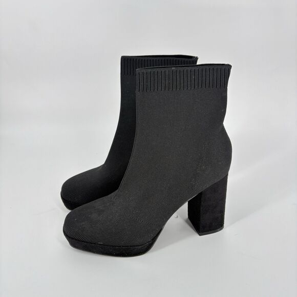 MIA Erika Fly Knit Booties Dress Boots Black 2” Heel Sz 7.5 ‎ Preowned - Picture 1 of 9
